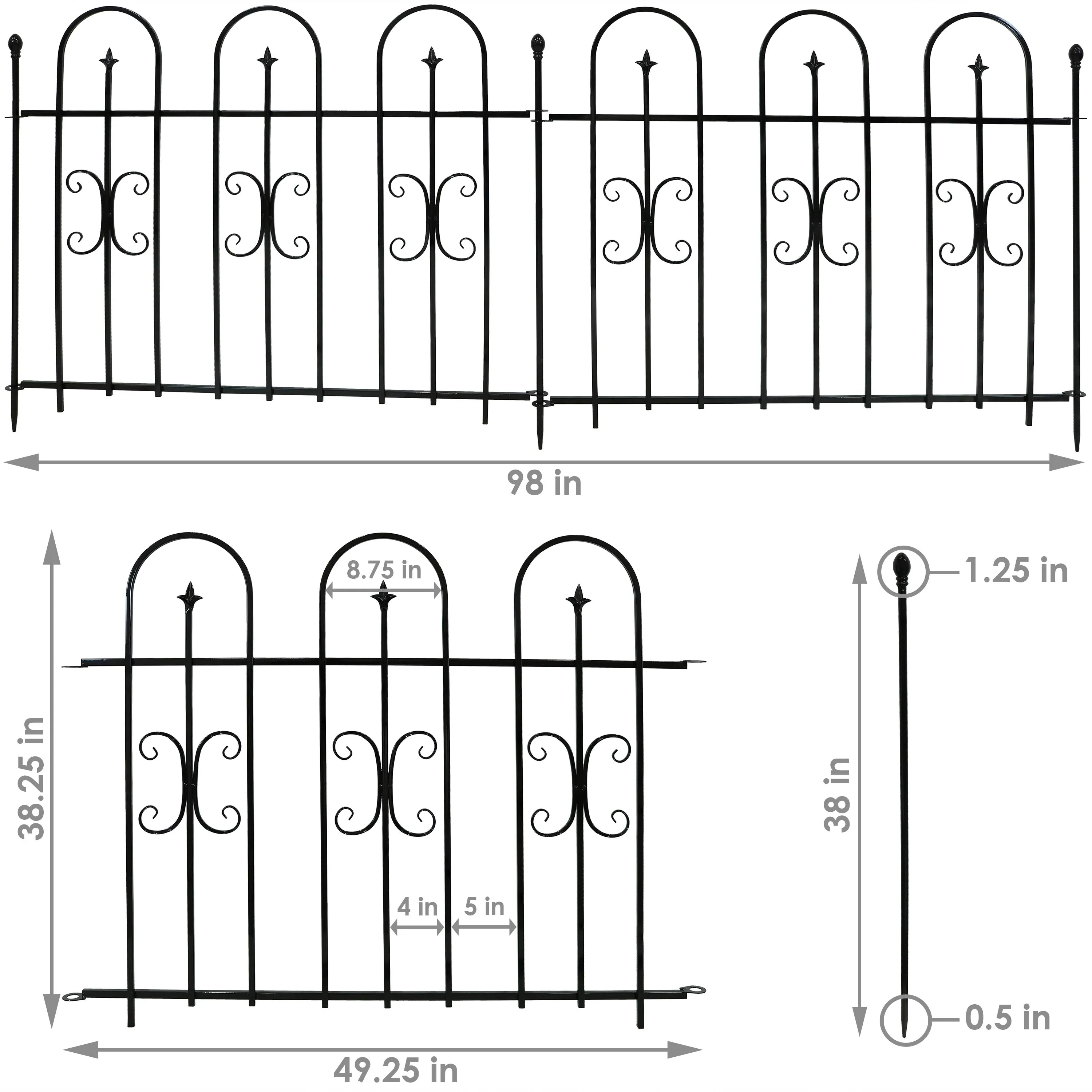 Sunnydaze 2-Piece Decorative Finial Border Fence - 8' Overall