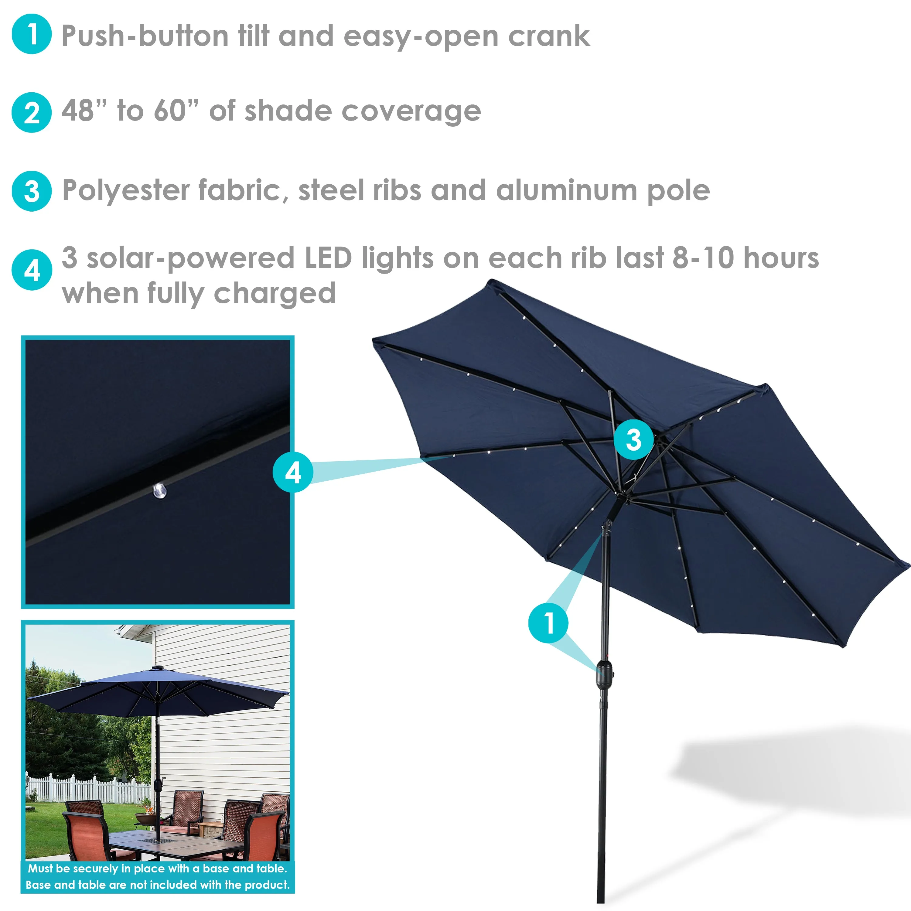 Sunnydaze 9' Solar LED Outdoor Patio Umbrella with Tilt and Crank