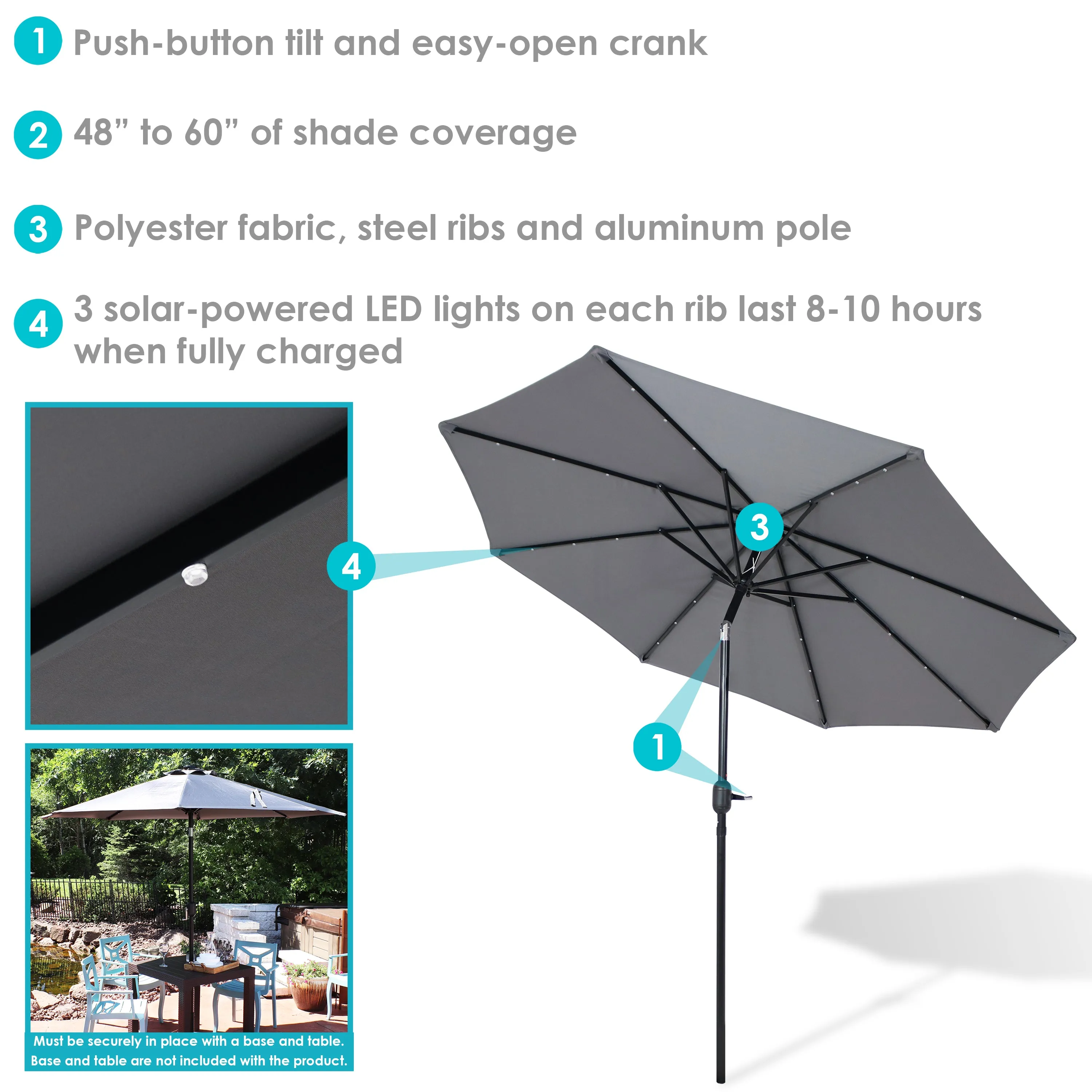 Sunnydaze 9' Solar LED Outdoor Patio Umbrella with Tilt and Crank