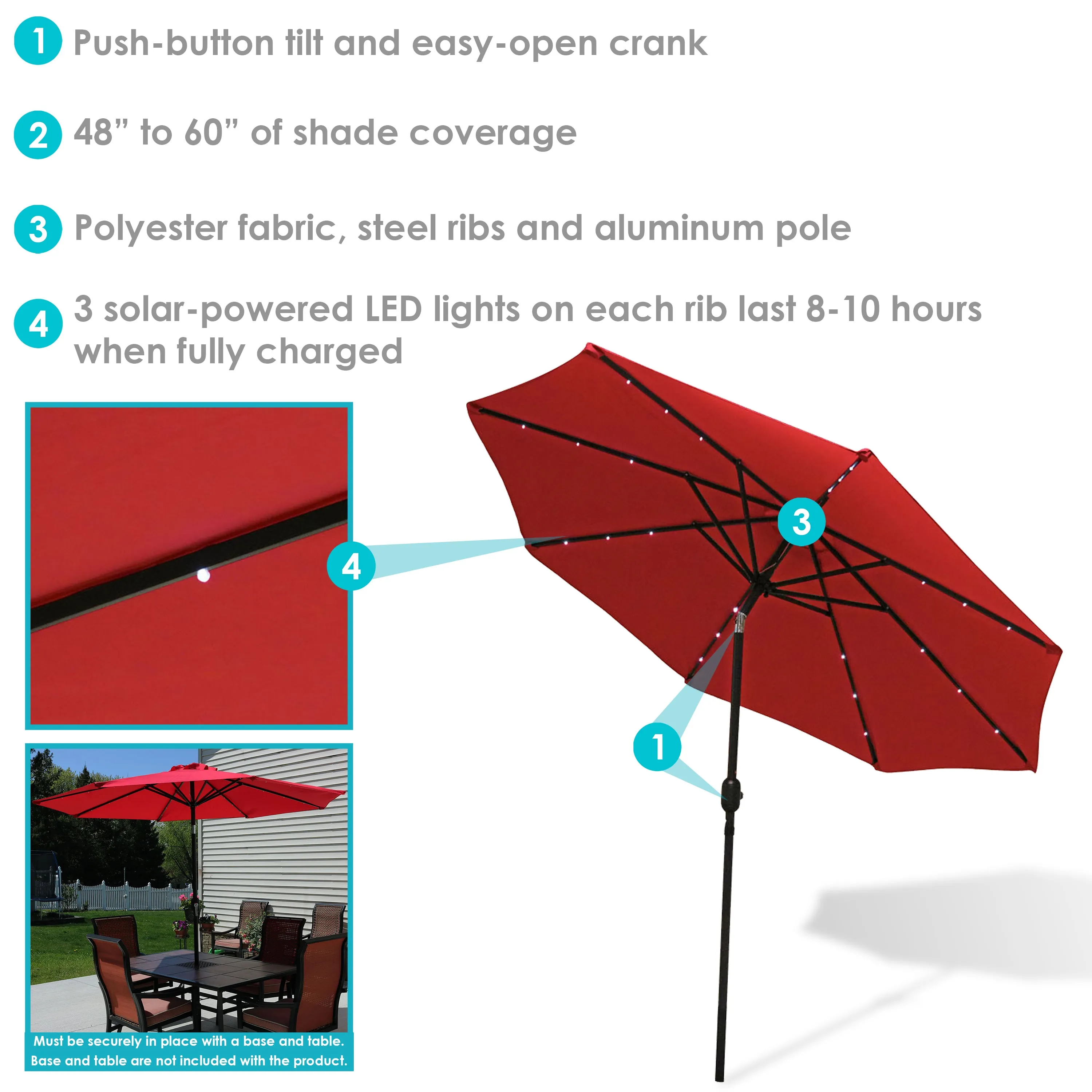 Sunnydaze 9' Solar LED Outdoor Patio Umbrella with Tilt and Crank