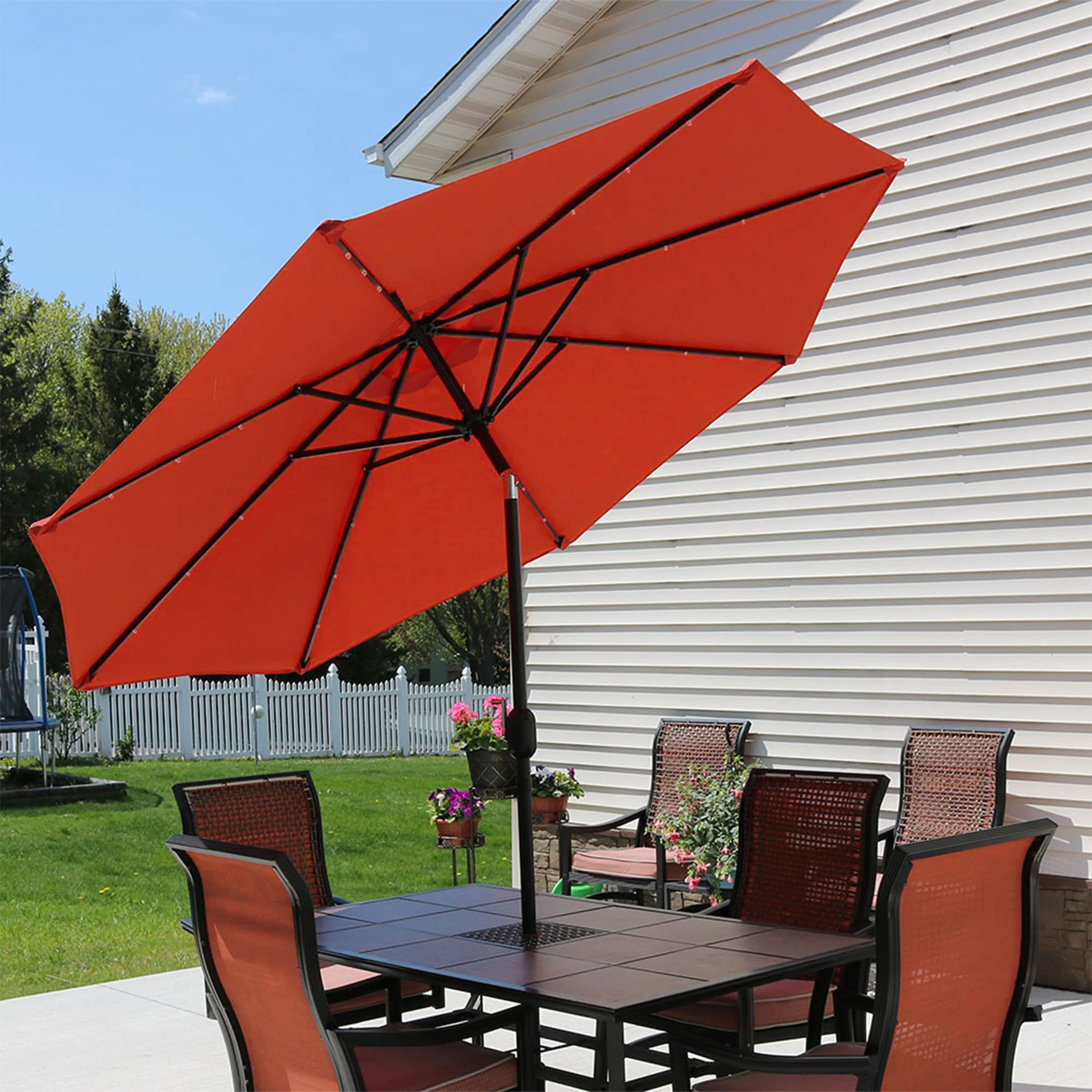 Sunnydaze 9' Solar LED Outdoor Patio Umbrella with Tilt and Crank