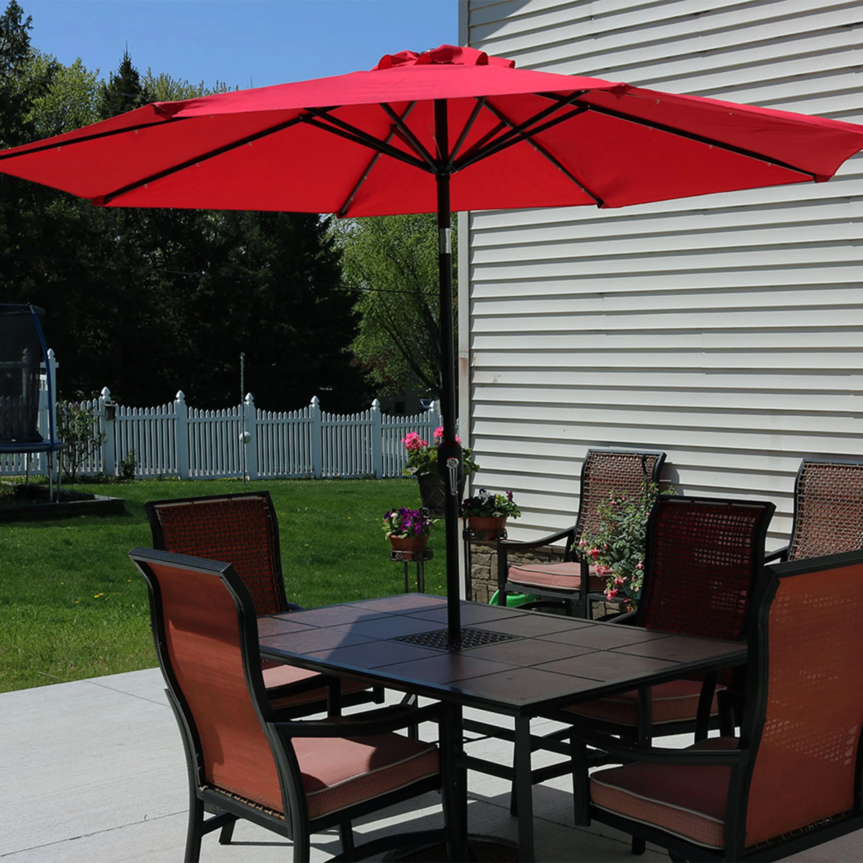 Sunnydaze 9' Solar LED Outdoor Patio Umbrella with Tilt and Crank