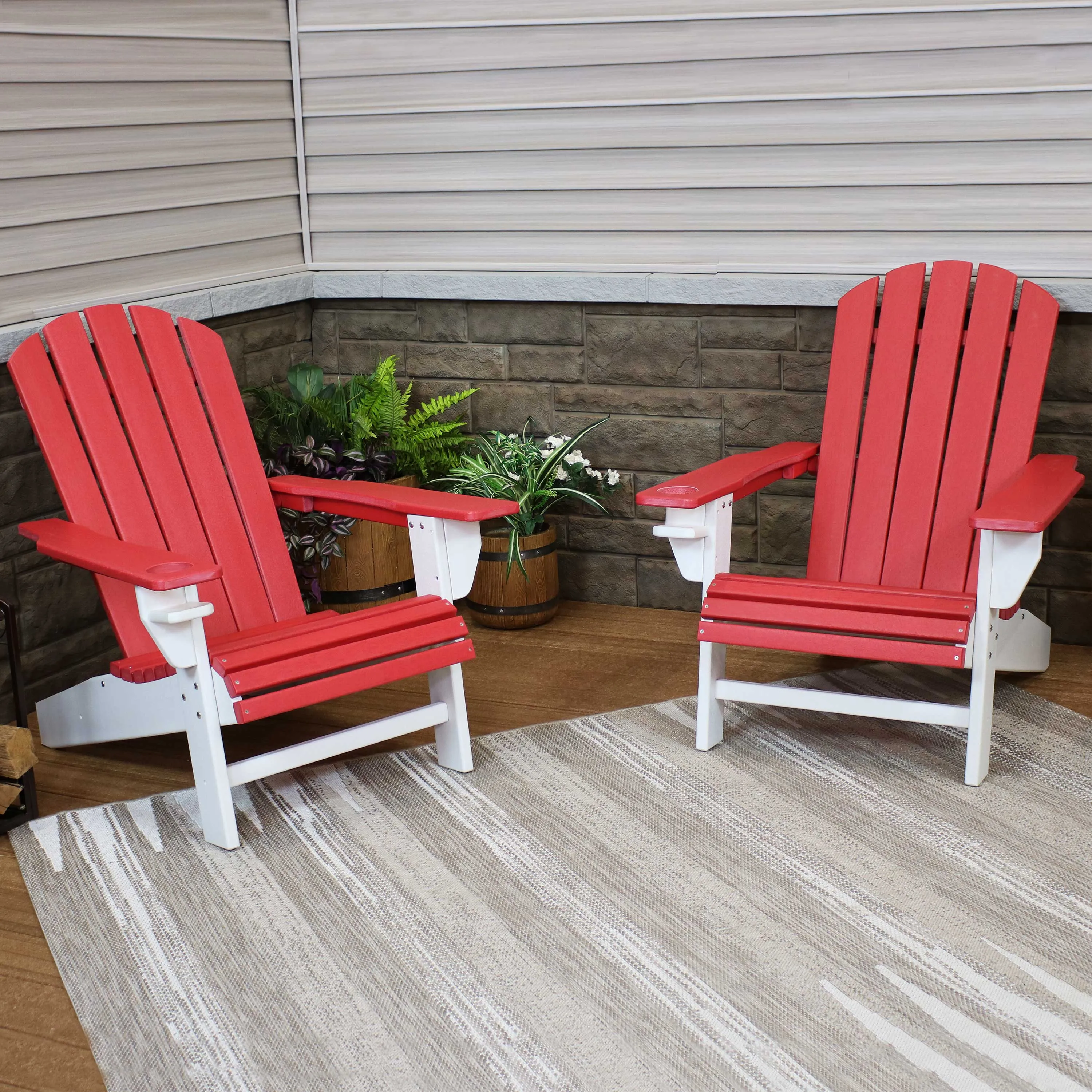 Sunnydaze All-Weather 2-Tone Outdoor Adirondack Chair with Cup Holder