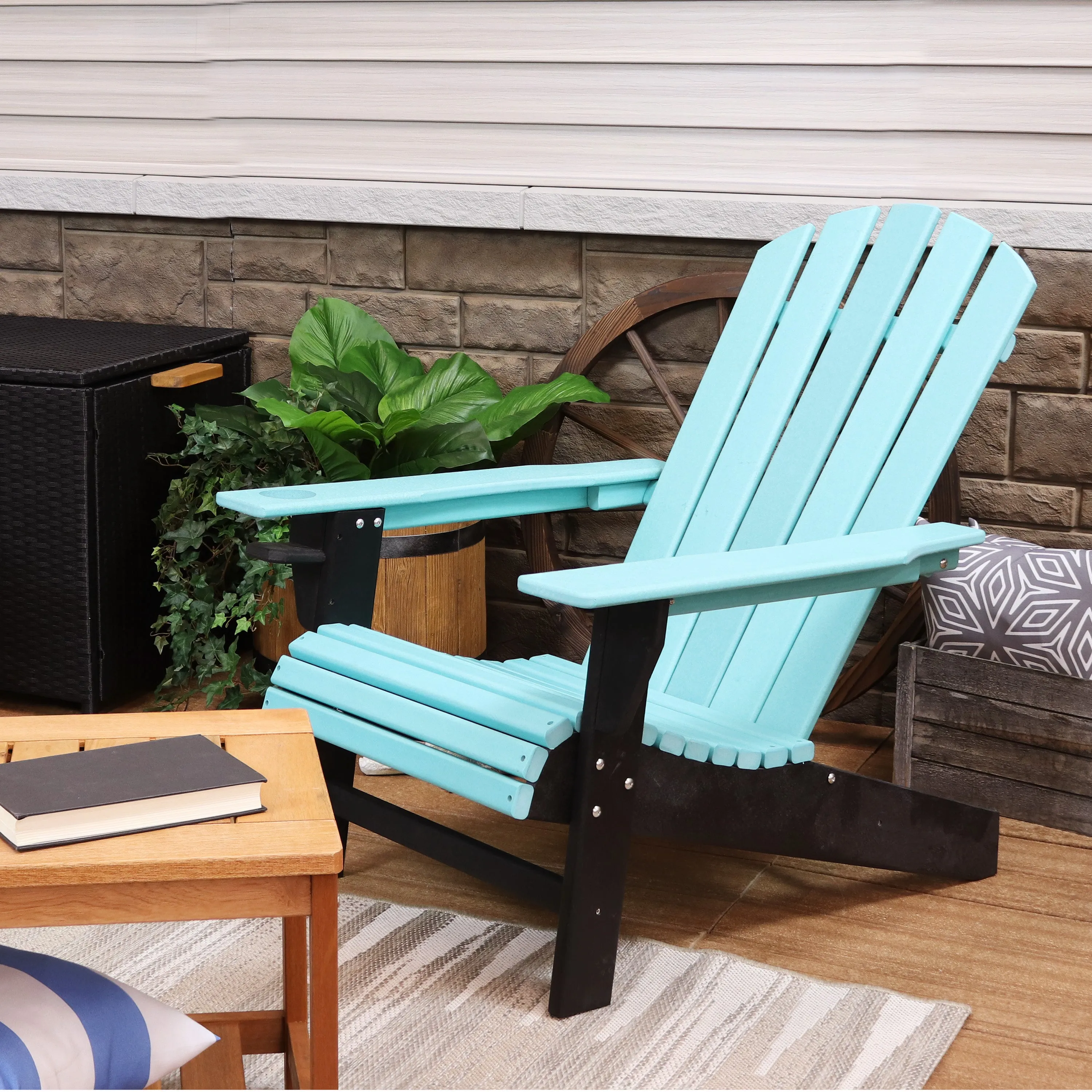 Sunnydaze All-Weather 2-Tone Outdoor Adirondack Chair with Cup Holder