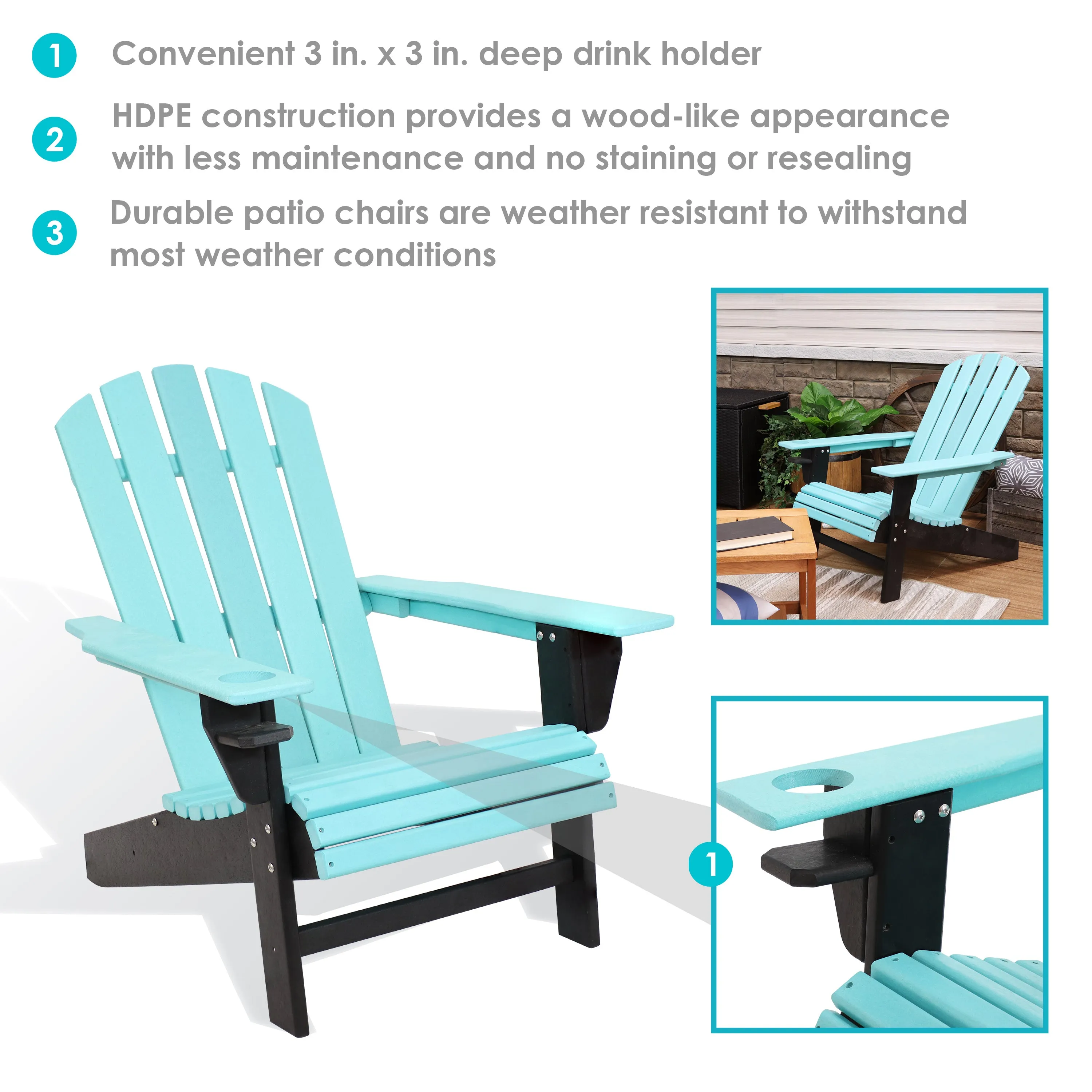 Sunnydaze All-Weather 2-Tone Outdoor Adirondack Chair with Cup Holder