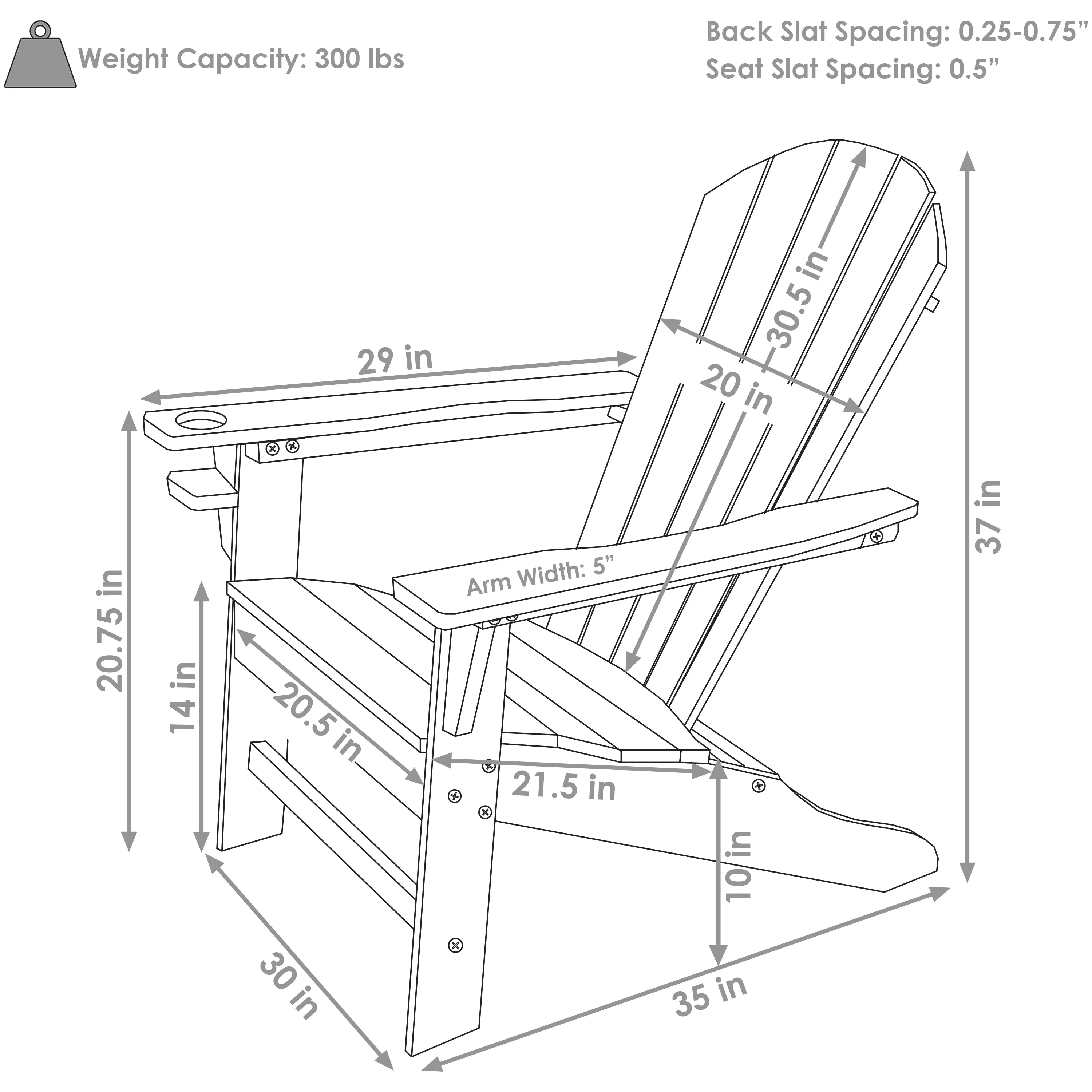 Sunnydaze All-Weather 2-Tone Outdoor Adirondack Chair with Cup Holder