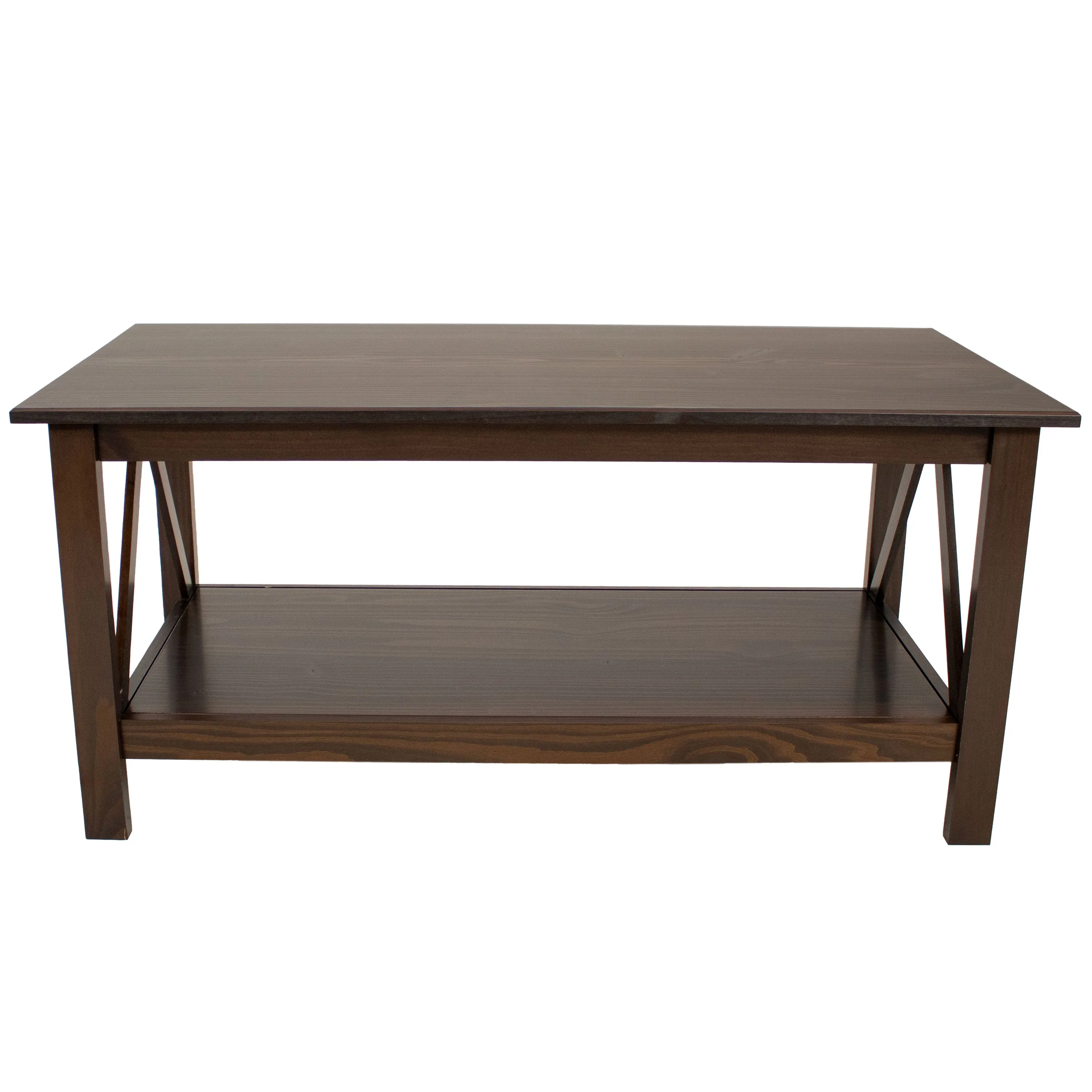 Sunnydaze Dark Wood Coffee Table with Storage Shelf - Dark Brown - 43.5 in