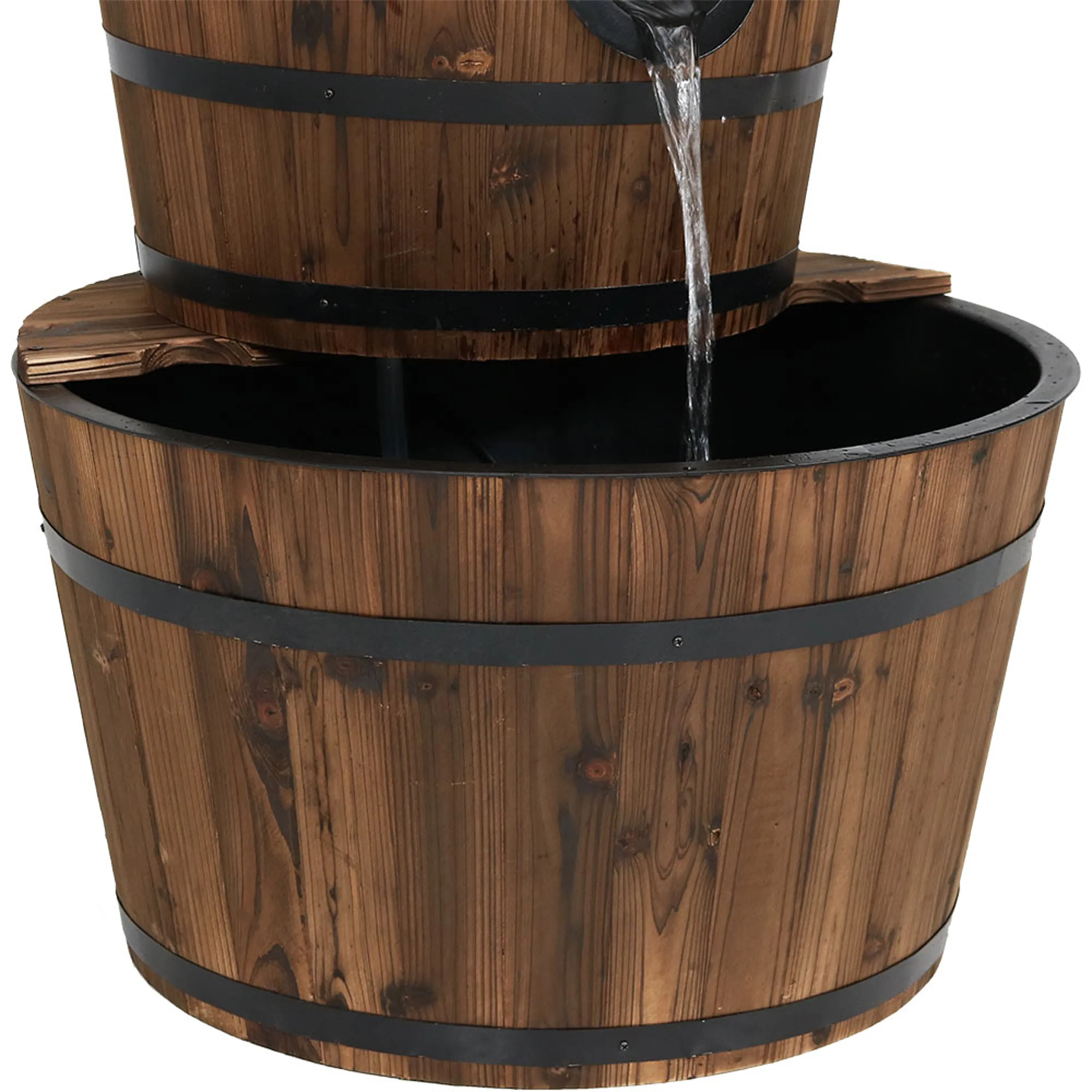 Sunnydaze Rustic 3-Tier Wood Barrel Water Fountain - 30" H