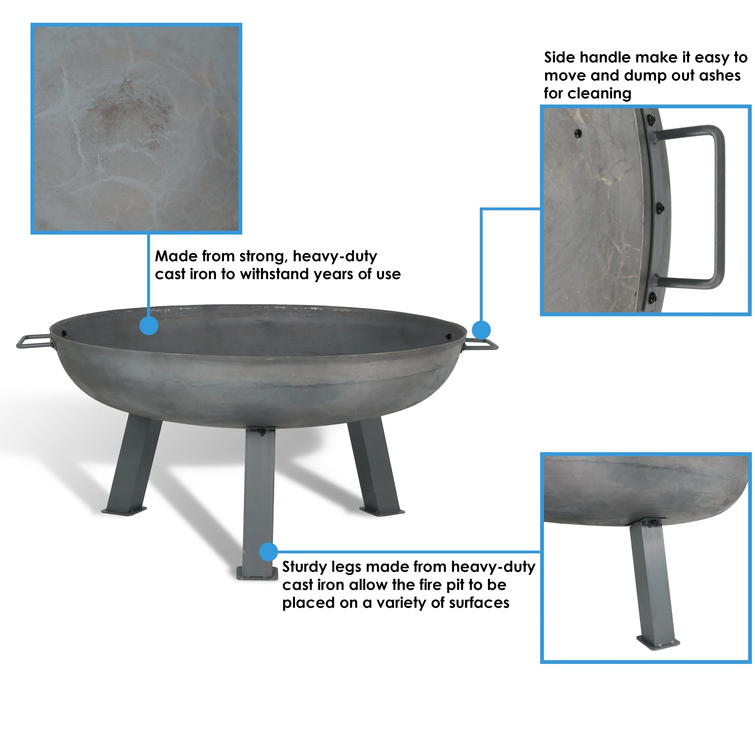 Sunnydaze Rustic Cast Iron Fire Pit Bowl with Stand