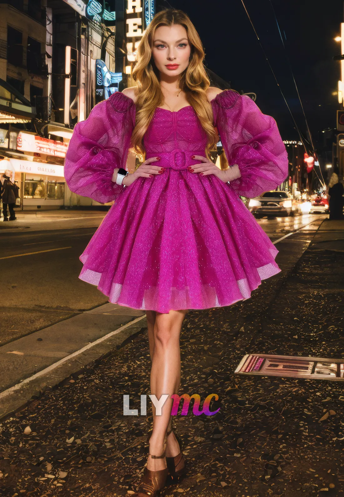 Sweetheart Long Sleeves Pleated Tulle A-Line Short Homecoming Dress