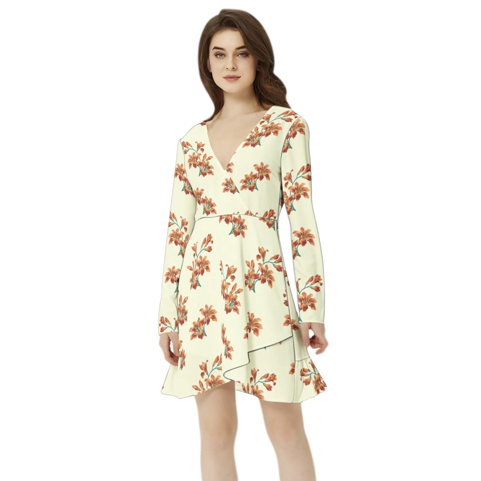 Tiger Lily Overlap Collar Wrap Long Sleeve Dress