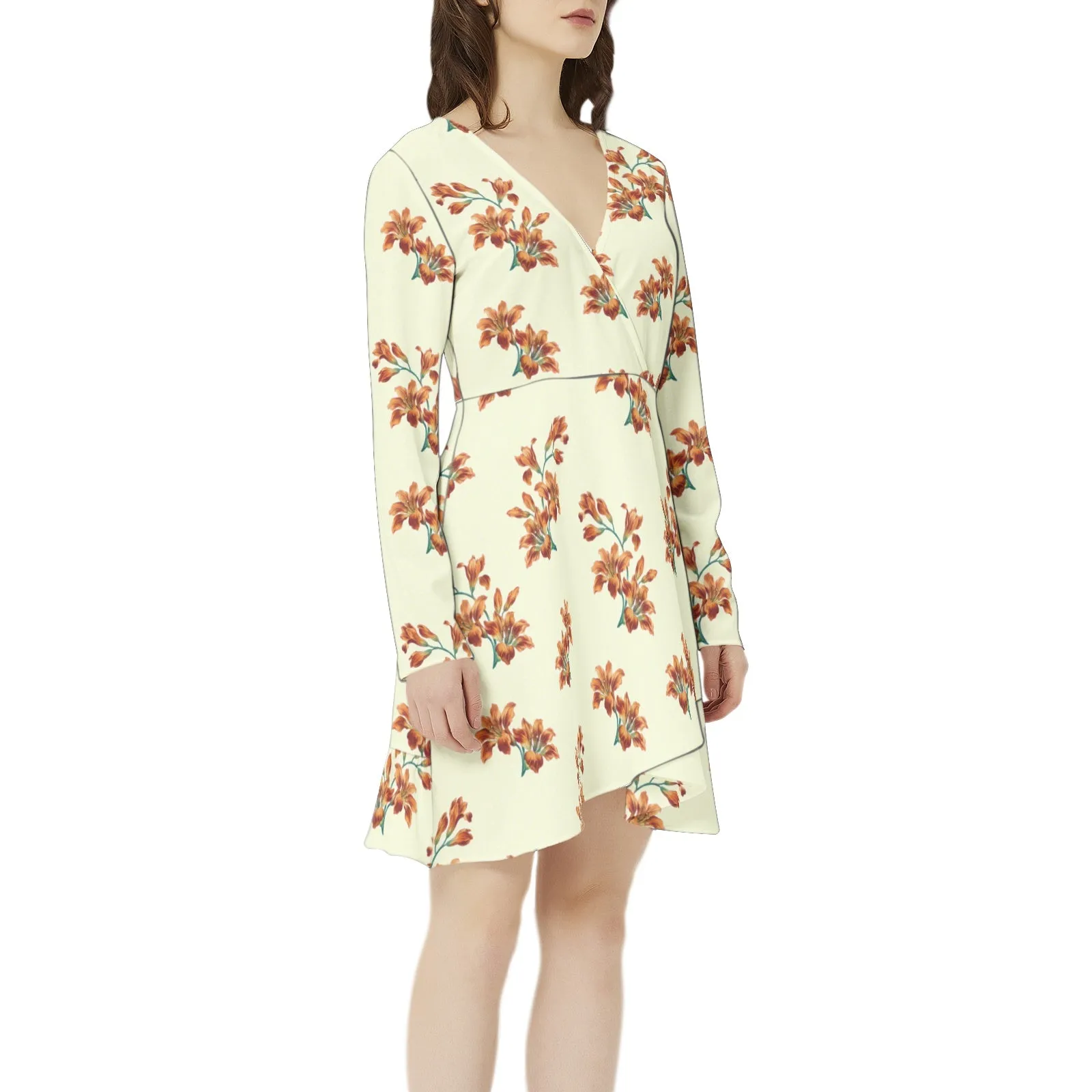 Tiger Lily Overlap Collar Wrap Long Sleeve Dress