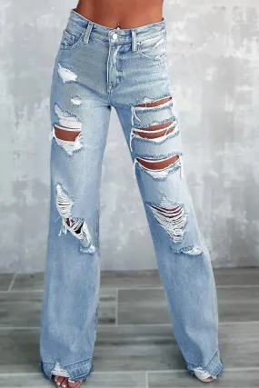 Vintage "RUE" Distressed Ripped Wide Leg Jeans