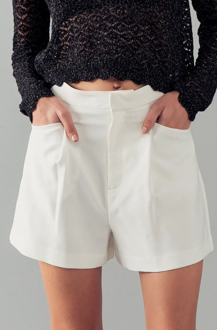 White Pleated Shorts