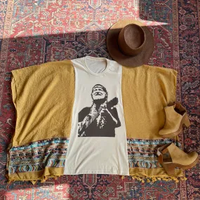 Willie Nelson Inspired Golden Yellow Tassel Embroidered Poncho