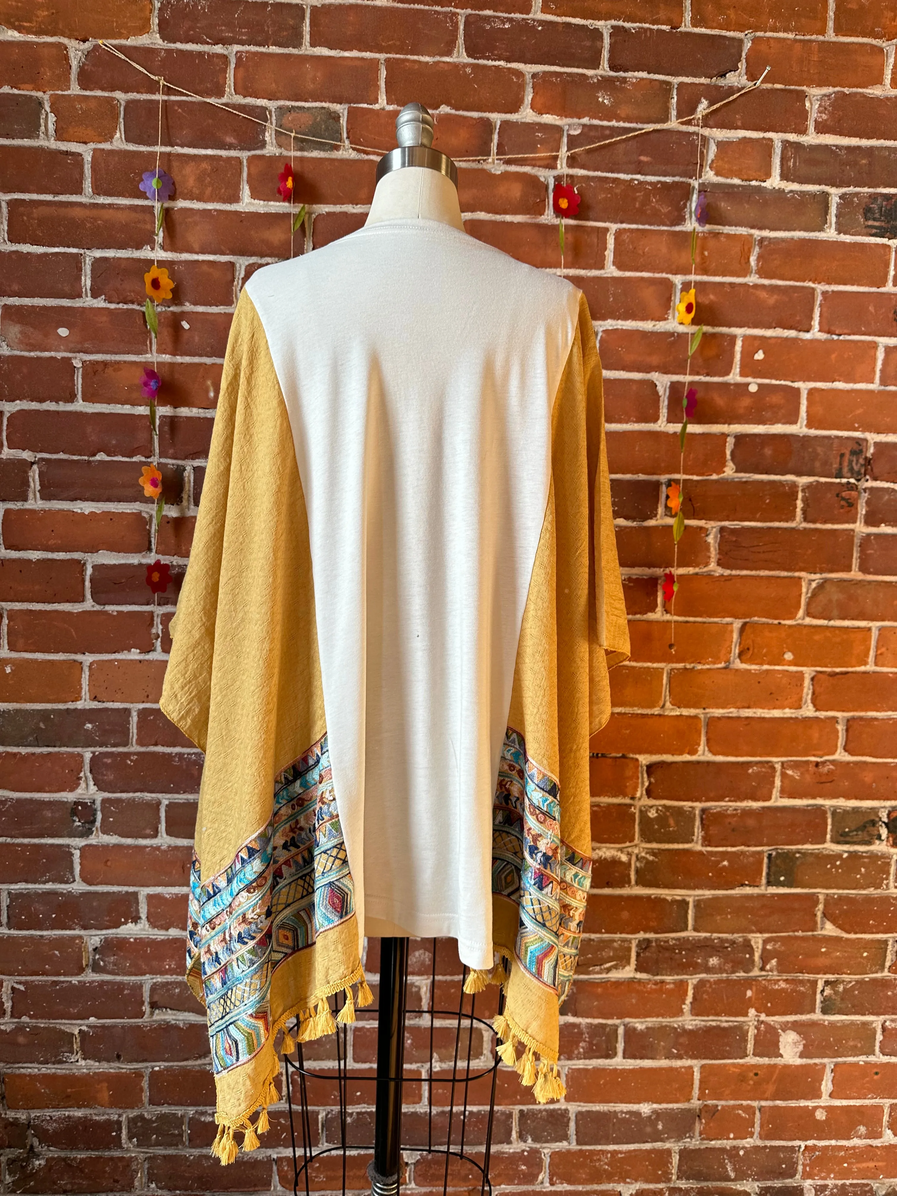 Willie Nelson Inspired Golden Yellow Tassel Embroidered Poncho