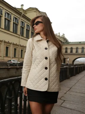 Women Off White Leather Quilted Jacket | QAWACH