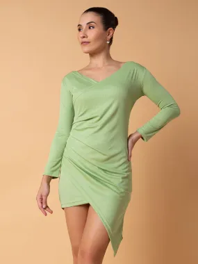 Women Solid Sea Green Wrap Dress