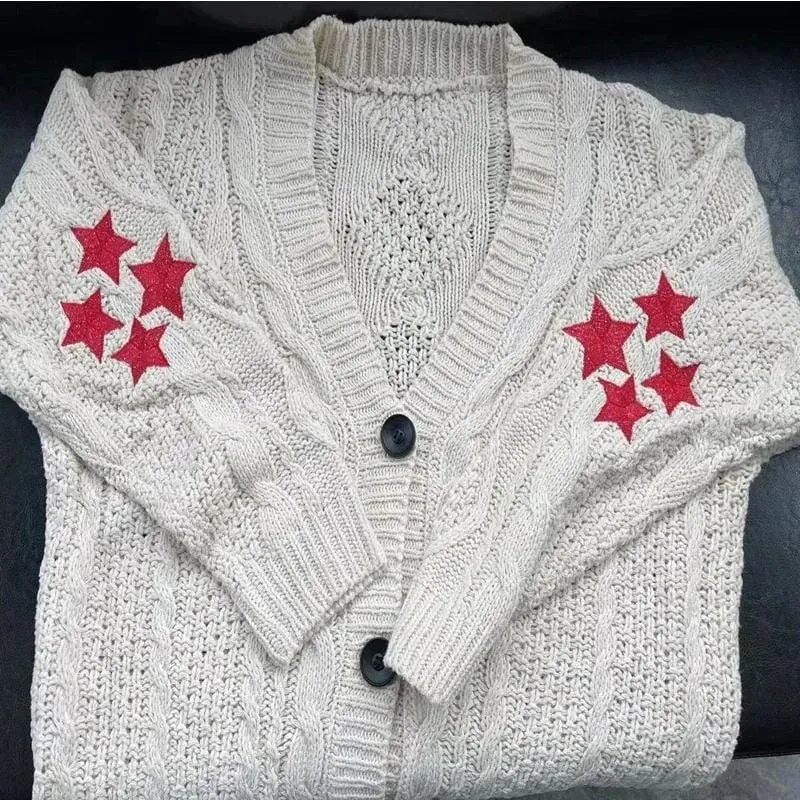 Women's Autumn Casual Red Star Embroidered Sweater S5071231