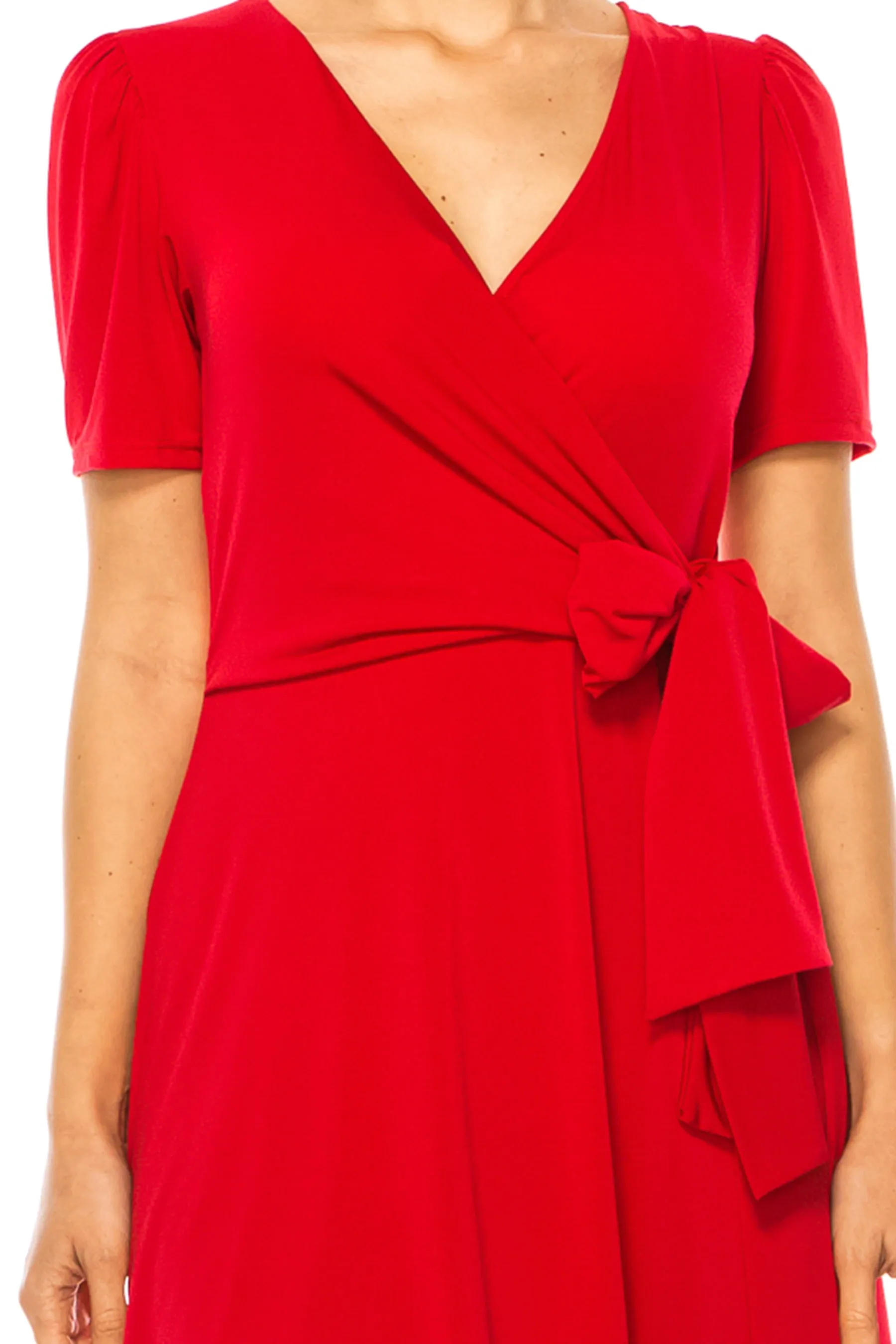 Women's Stylish Solid Faux Wrap Dress with Deep V-Neck S-3XL