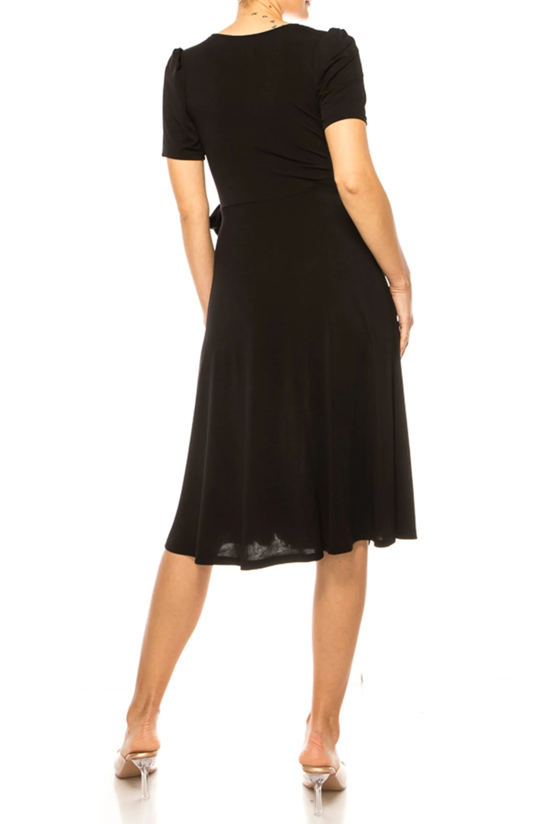 Women's Stylish Solid Faux Wrap Dress with Deep V-Neck S-3XL