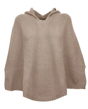 Womens's Pure Cashmere Hoodie Poncho Taupe